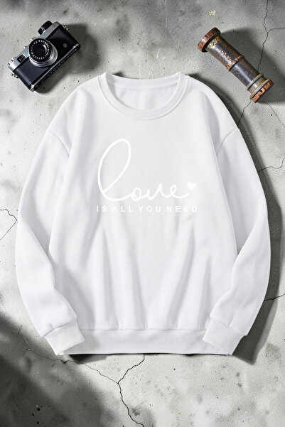 uyguntarz Unisex Φούτερ με στάμπα "All I Need Love" και λαιμόκοψη ποδηλάτου