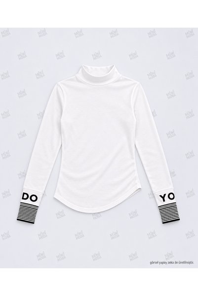 Minimoda Kids Bluză cu guler înalt pentru fete, cu detalii texturate și manșete cu dungi