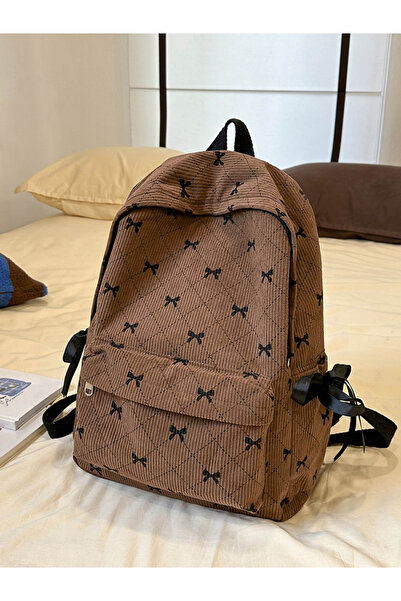 Take Two By Styli Coffee Brown Corduroy Bow Backpack