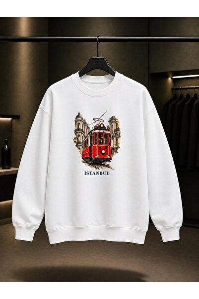 fame-stoned Istanbul Istiklal Tram Printed Unisex 100% Cotton Sweatshirt