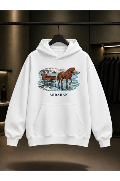 fame-stoned Ardahan Çıldır Gölü Printed Unisex 100% Cotton Hooded Sweatshirt