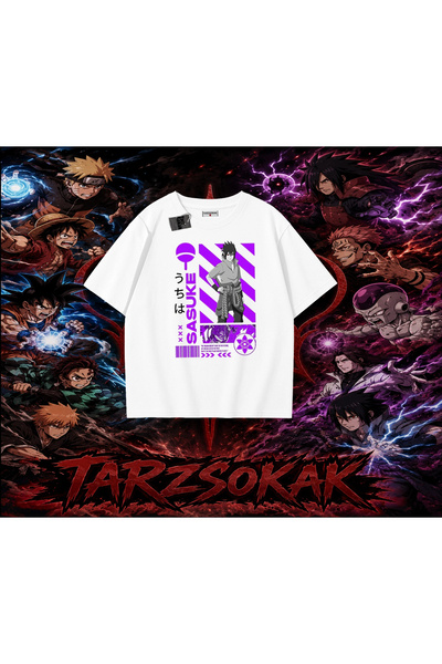 Tarzsokak Sasuke Uchiha Naruto Anime Character Oversize Unisex T-Shirt White