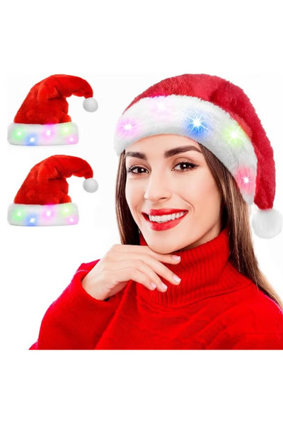 GGEROU 2pc Santa Hat, Light up Christmas Hat, Santa Hat with LED Lights, Flas...