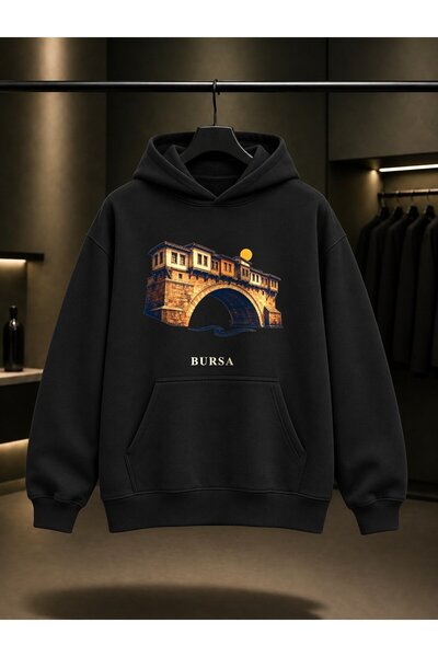 fame-stoned Bursa Irgandi Bridge Printed Unisex 100% Cotton Hooded Sweatshirt