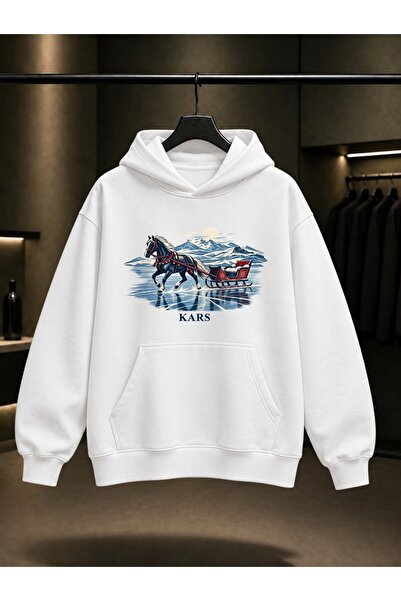 fame-stoned Kars Childir Lake Sled Printed Unisex 100% Cotton Hooded Sweatshirt
