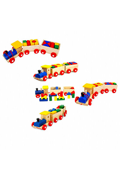 DIGICOM Wooden 3-Car Train Shape Sorter Toy, Geometric Shape Matching & Stack...