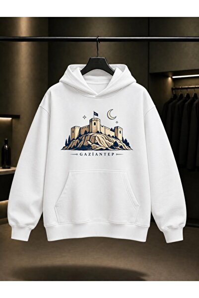 fame-stoned Gaziantep Castle Printed Unisex 100% Cotton Hooded Sweatshirt