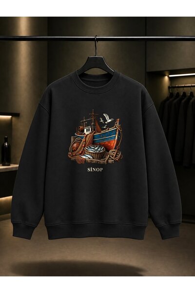 fame-stoned Sinop Fishing Boat Printed Unisex 100% Cotton Sweatshirt
