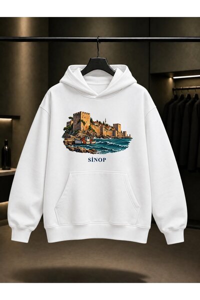 fame-stoned Sinop Castle Printed Unisex 100% Cotton Hooded Sweatshirt