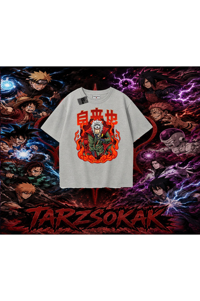 Tarzsokak تي شيرت Jiraiya Naruto Anime Character كبير الحجم للجنسين باللون ال...