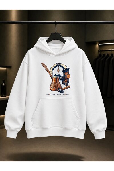 fame-stoned Gaziantep Bakırcılar Çarşısı Printed Unisex 100% Cotton Hooded Sw...