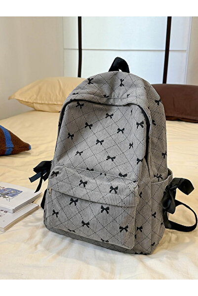 Take Two By Styli Grey Corduroy Bow Backpack