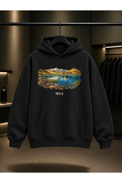 fame-stoned Mush Hamurpet Lake Printed Unisex 100% Cotton Hooded Sweatshirt