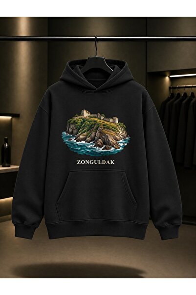 fame-stoned Zonguldak Filyos Castle Printed Unisex 100% Cotton Hooded Sweatshirt