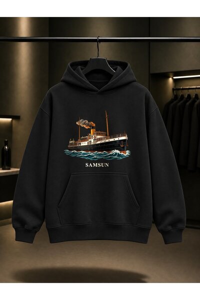 fame-stoned Samsun Bandırma Vapuru Printed Unisex 100% Cotton Hooded Sweatshirt