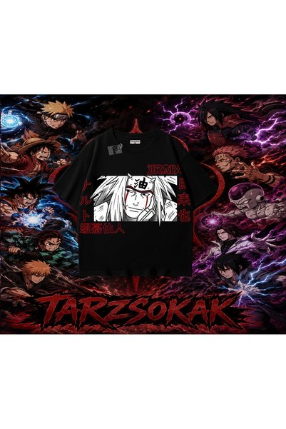 Tarzsokak تي شيرت Jiraiya Naruto Anime Character كبير الحجم للجنسين باللون ال...