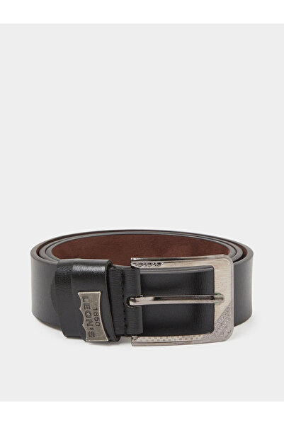 Styli Black Solid Faux Leather Belt with Engraved Buckle