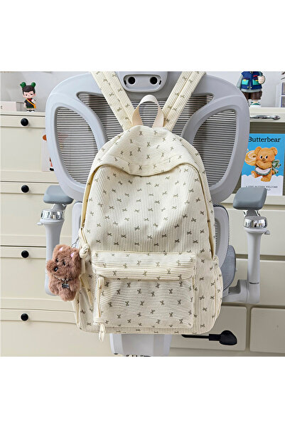 Take Two By Styli Mini Bow Print Corduroy Backpack