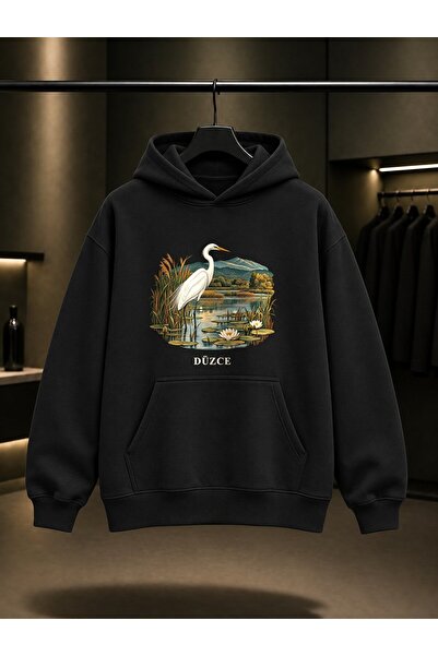 fame-stoned Düzce Efteni Lake Printed Unisex 100% Cotton Hooded Sweatshirt