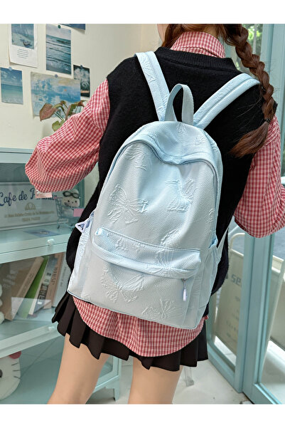 Take Two By Styli Sky Blue Embossed Butterfly Backpack