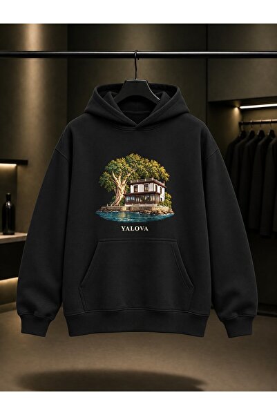 fame-stoned Yalova Walking Pavilion Printed Unisex 100% Cotton Hooded Sweatshirt