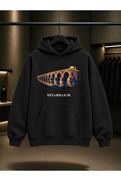 fame-stoned Diyarbakır Ten-Eyed Bridge Printed Unisex 100% Cotton Hooded Swea...