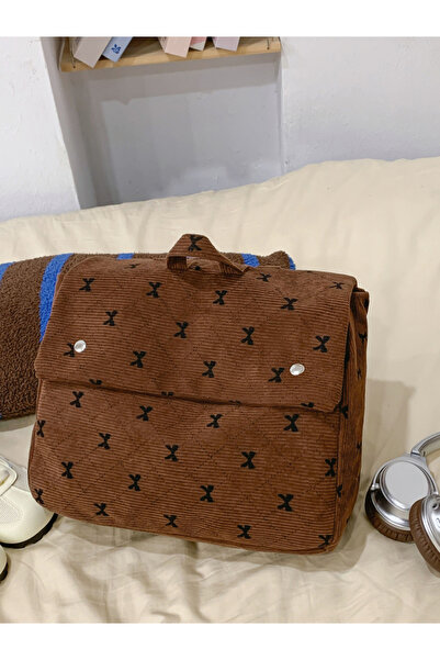 Take Two By Styli Brown Corduroy X-Pattern Backpack
