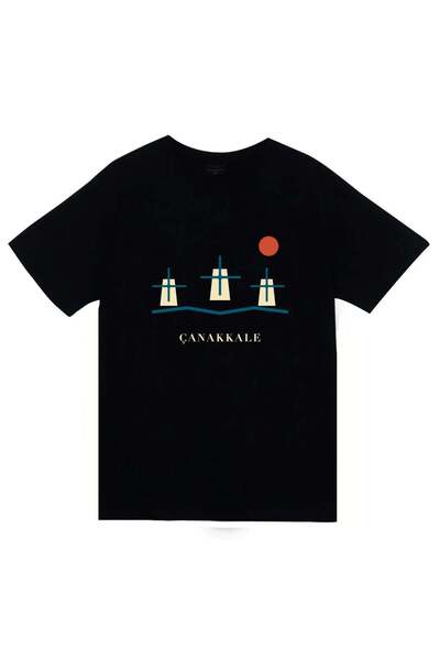 fame-stoned Çanakkale Bozcaada Windmills Printed Unisex 100% Cotton T-Shirt