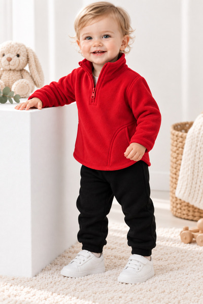 Panfilia Yumuşak Dokulu Fermuarlı Dik Yaka Kışlık Unisex Kız Erkek Çocuk Pola...