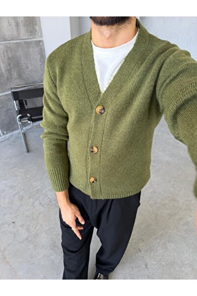 FO4RBS Buttoned Knitted V-Neck Cardigan m - Green