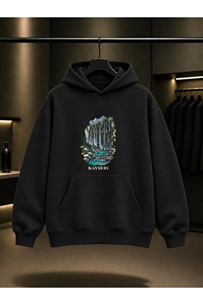 fame-stoned Kayseri Kapuzbaşı Waterfalls Printed Unisex 100% Cotton Hooded Sw...