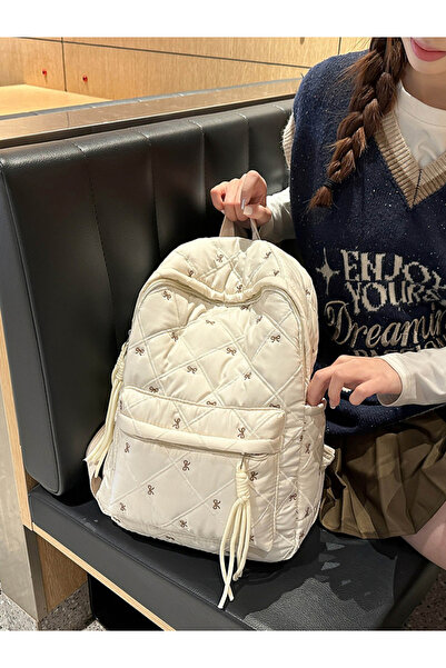 Take Two By Styli White Quilted Backpack