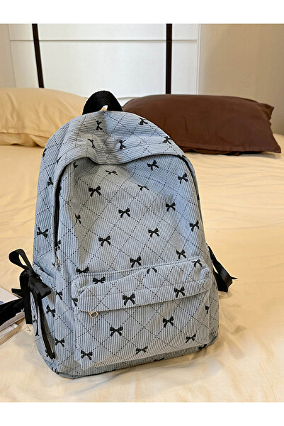 Take Two By Styli Blue Corduroy Bow Knot Backpack