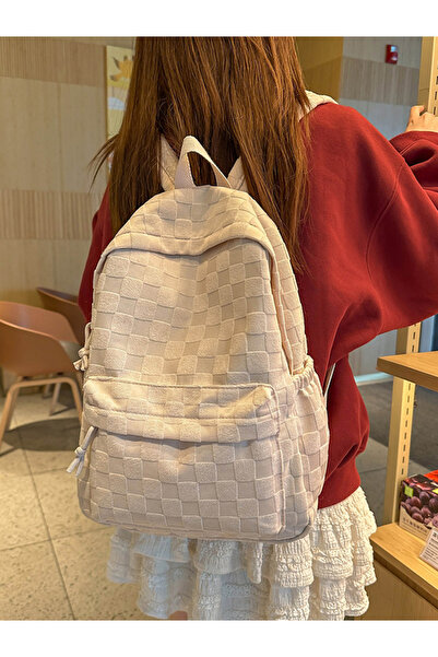Take Two By Styli Khaki Checkered Backpack