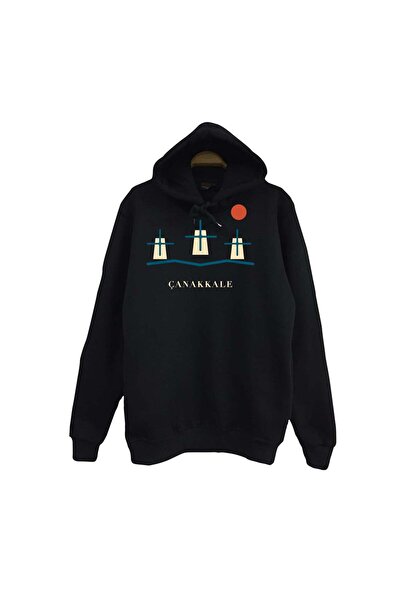 fame-stoned Çanakkale Bozcaada Windmills Printed Unisex 100% Cotton Hooded Sw...
