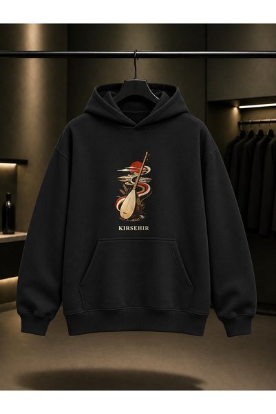 fame-stoned Kırşehir Bağlama Bozlak Printed Unisex 100% Cotton Hooded Sweatshirt