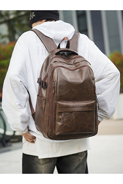 Take Two By Styli Coffee Brown Faux Leather Backpack
