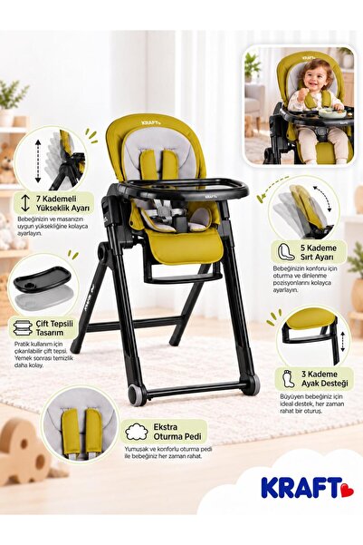 Kraft CHEF X MAMA SANDALYESİ PORTATİF KATLANIR YÜKSEKLİK AYARLI TEKERLEKLİ İÇ...
