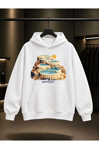 fame-stoned Denizli Pamukkale Travertines Printed Unisex 100% Cotton Hooded S...