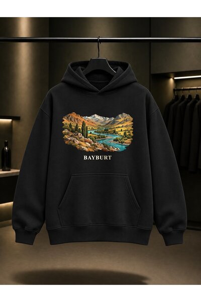 fame-stoned Bayburt Çoruh Vadisi Printed Unisex 100% Cotton Hooded Sweatshirt