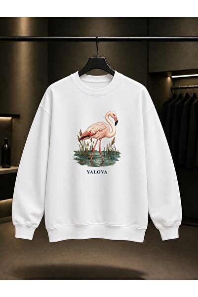 fame-stoned Yalova Hersek Flamingo Printed Unisex 100% Cotton Sweatshirt