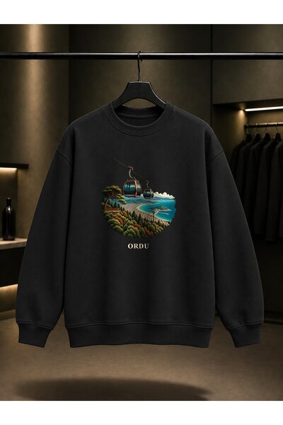 fame-stoned Ordu Boztepe Teleferik Printed Unisex 100% Cotton Sweatshirt