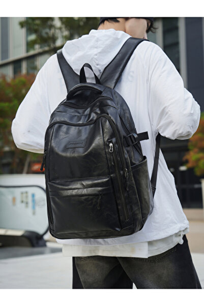 Take Two By Styli Black Faux Leather Backpack
