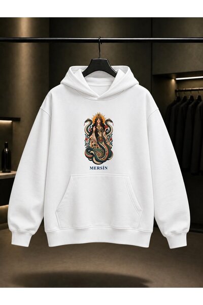 fame-stoned Mersin Şahmeran Printed Unisex 100% Cotton Hooded Sweatshirt