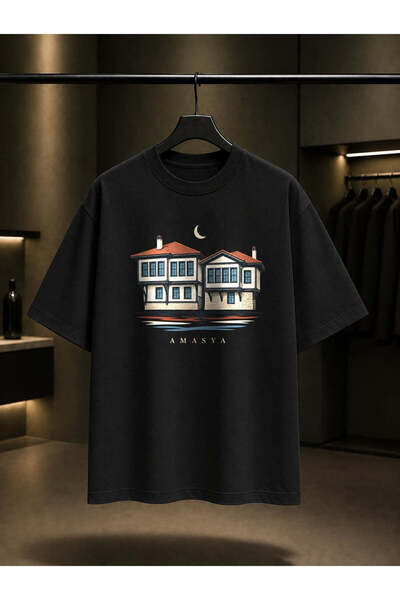 fame-stoned Amasya Yalıboyu Houses Printed Unisex 100% Cotton T-Shirt