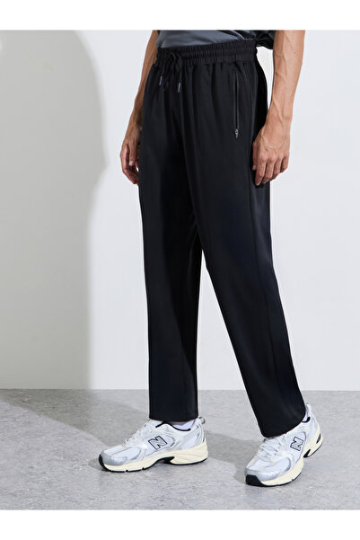 Styli Black Solid Drawstring Waist Regular Fit Active Track Pants