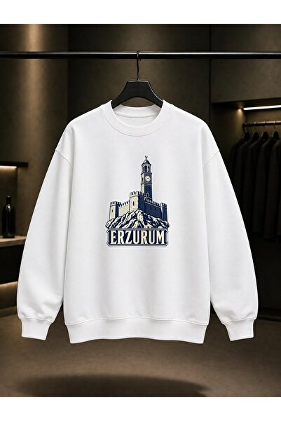 fame-stoned Erzurum Castle and Clock Tower Printed Unisex 100% Cotton Sweatshirt
