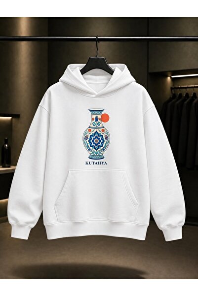 fame-stoned Kütahya Tile Vase Printed Unisex 100% Cotton Hooded Sweatshirt