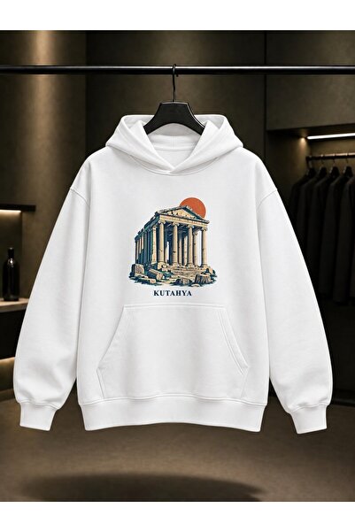 fame-stoned Kütahya Aizanoi Zeus Temple Printed Unisex 100% Cotton Hooded Swe...