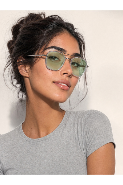 Take Two By Styli Silver Double Bridge Aviator Sunglasses